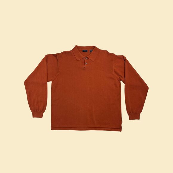 Burnt orange 90s/Y2K polo shirt by Izod, long sleeve vintage mens cotton polo - Picture 1 of 7